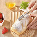 Set di 7 pezzi LsCook in acciaio inox 304: coltello per rifilare il pane, coltello per dividere l'impasto, coltello curvo con manico in legno.