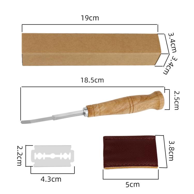 Set di 7 pezzi LsCook in acciaio inox 304: coltello per rifilare il pane, coltello per dividere l'impasto, coltello curvo con manico in legno.