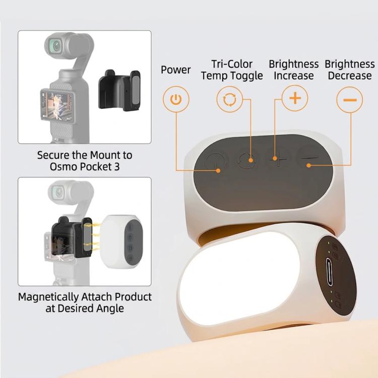 Luce di riempimento magnetica per DJI Osmo Pocket 4/3, 3 modalità di colore, portatile e ricaricabile, per vlog e video., 2pcs /Pack