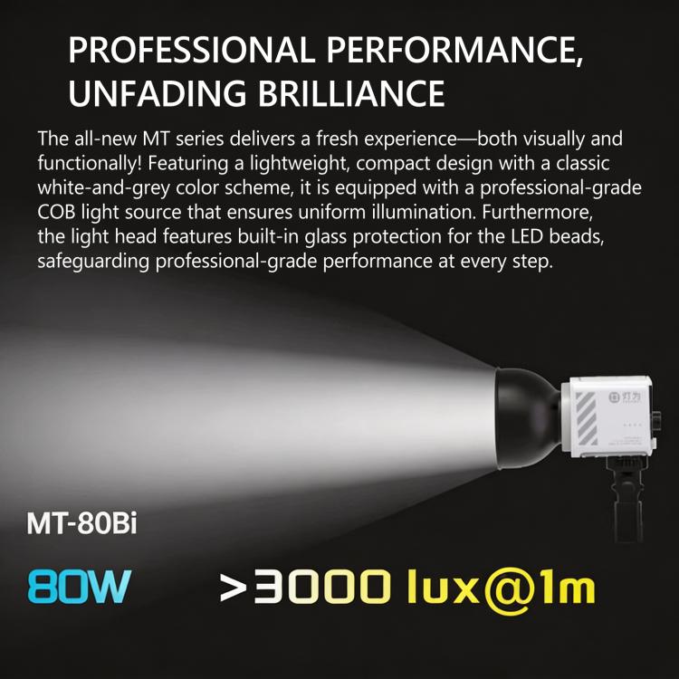 DENGWEI MT-80Bi Luce video COB da 80W, bicolore LED 2700K-6500K, illuminazione continua, CRI 96+, luce da studio, EU Plug, US Plug, UK Plug