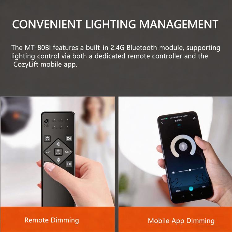 DENGWEI MT-80Bi Luce video COB da 80W, bicolore LED 2700K-6500K, illuminazione continua, CRI 96+, luce da studio, EU Plug, US Plug, UK Plug