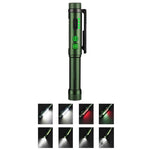 Penna multifunzione con doppia clip magnetica e torcia integrata, ideale per ispezioni e lavori all'aperto.
