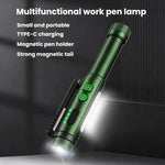 Penna multifunzione con doppia clip magnetica e torcia integrata, ideale per ispezioni e lavori all'aperto.