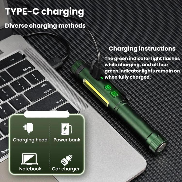 Penna multifunzione con doppia clip magnetica e torcia integrata, ideale per ispezioni e lavori all'aperto.