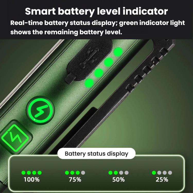 Penna multifunzione con doppia clip magnetica e torcia integrata, ideale per ispezioni e lavori all'aperto.