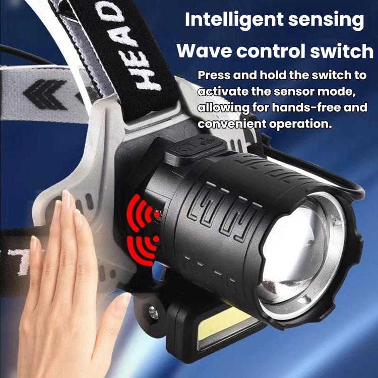 Lampada frontale a LED con zoom a lungo raggio e sensore COB ad alta potenza, ideale per la ricerca di cibo in spiaggia e la pesca notturna., No Battery
