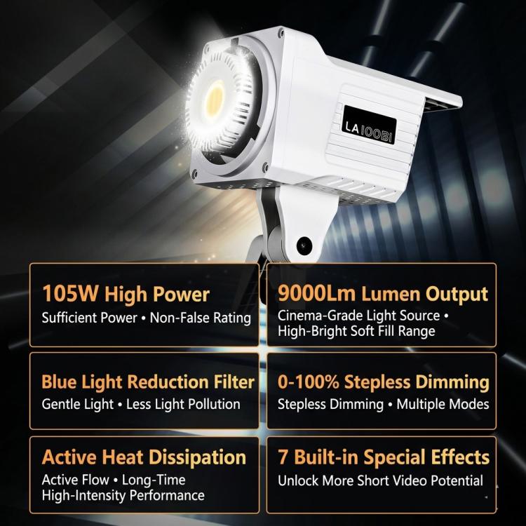 DENGWEI LA100Bi Luce video a LED COB da 100 W, illuminazione a emissione continua per live streaming, luce da studio bicolore 2700K-6500K, EU Plug, US Plug, UK Plug