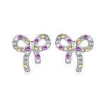 Orecchini a lobo Sweet Bow in argento sterling S925 con zirconi colorati