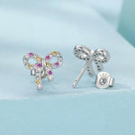 Orecchini a lobo Sweet Bow in argento sterling S925 con zirconi colorati