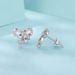 Orecchini a lobo Sweet Bow in argento sterling S925 con zirconi colorati