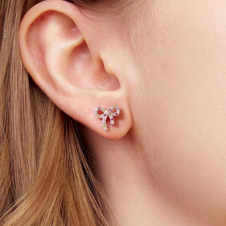 Orecchini a lobo Sweet Bow in argento sterling S925 con zirconi colorati
