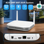 Sistema NVR wireless a 8 canali per telecamere di sicurezza da 5 MP/3 MP, registratore video di rete WiFi, supporto per HDD da 2,5 pollici e scheda TF., US Plug, EU Plug, UK Plug