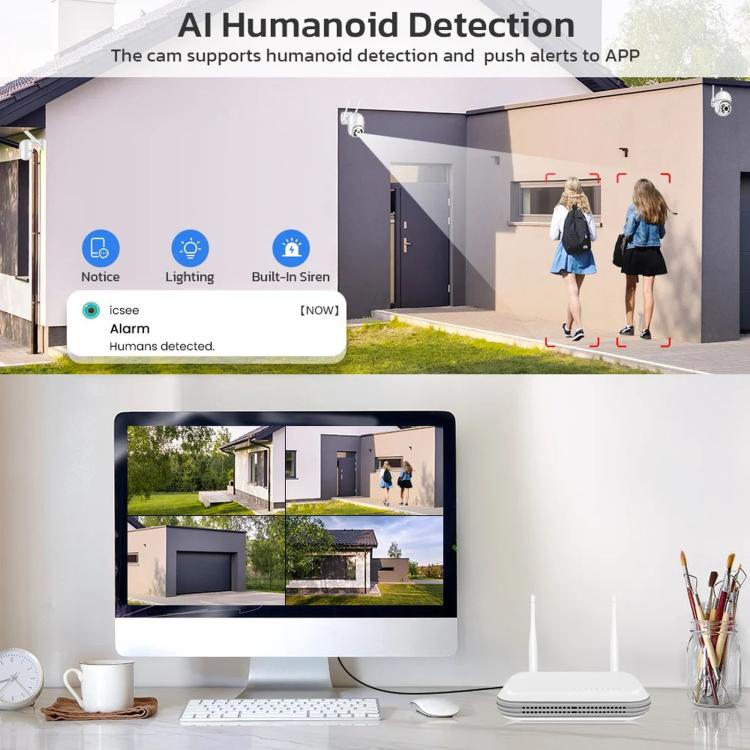 Sistema NVR wireless a 8 canali per telecamere di sicurezza da 5 MP/3 MP, registratore video di rete WiFi, supporto per HDD da 2,5 pollici e scheda TF., US Plug, EU Plug, UK Plug