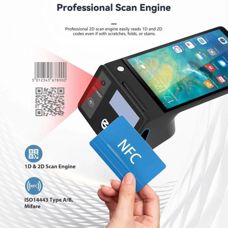 Registratore di cassa POS portatile Android Z108, dispositivo di pagamento con doppio schermo touch e scansione per supermercati e ristoranti., 2.6 inch EU Plug, 3.9 inch EU Plug
