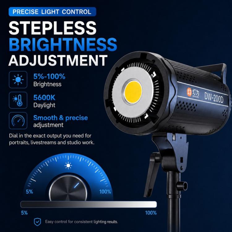 DENGWEI DW200D Luce video a LED COB da 200 W, emissione continua bilanciata luce diurna, lampada da studio, EU Plug, US Plug, UK Plug