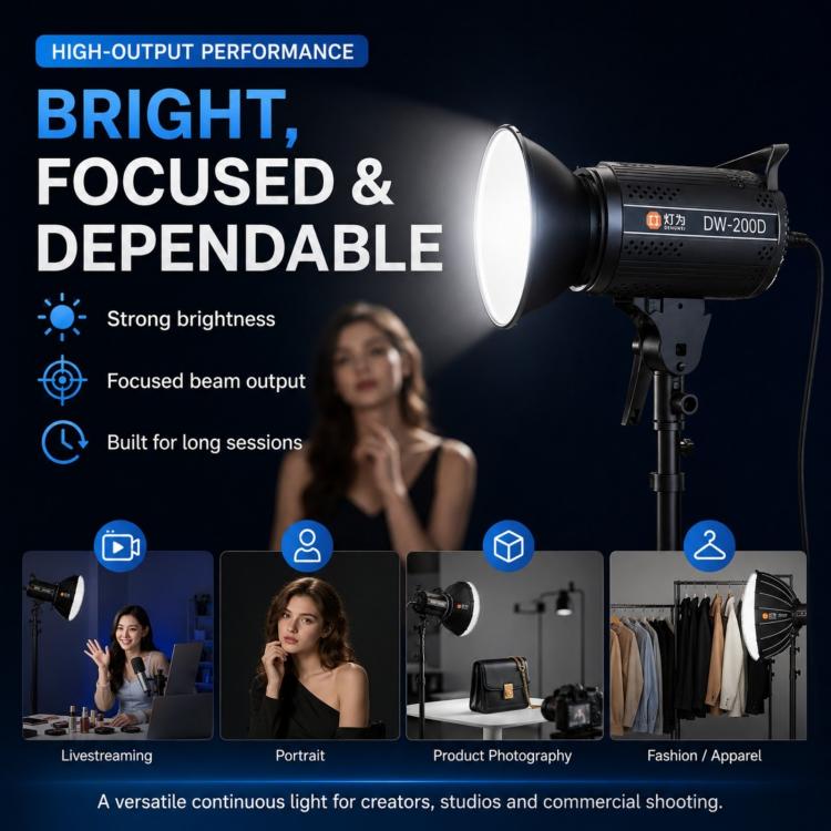 DENGWEI DW200D Luce video a LED COB da 200 W, emissione continua bilanciata luce diurna, lampada da studio, EU Plug, US Plug, UK Plug