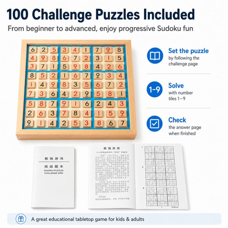 Tabellone di gioco in legno con griglia numerica 9x9, gioco da tavolo educativo per bambini e adulti per coltivare il pensiero logico.