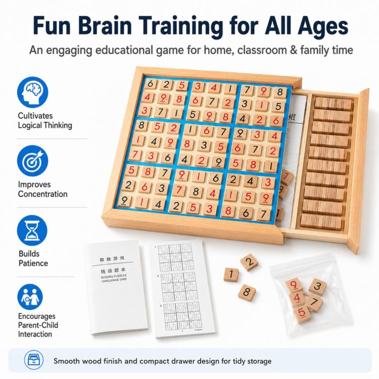 Tabellone di gioco in legno con griglia numerica 9x9, gioco da tavolo educativo per bambini e adulti per coltivare il pensiero logico.