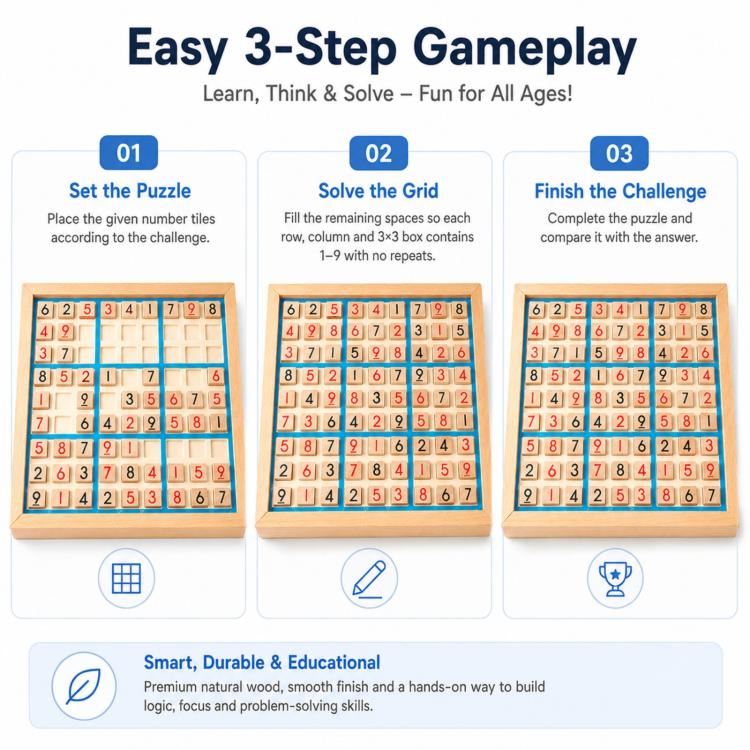 Tabellone di gioco in legno con griglia numerica 9x9, gioco da tavolo educativo per bambini e adulti per coltivare il pensiero logico.