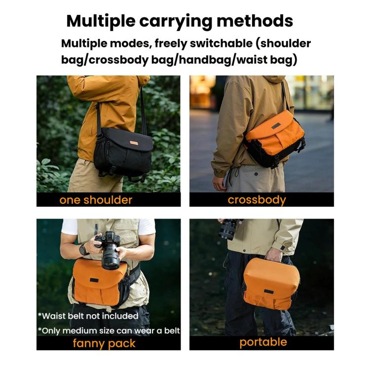 Borsa a tracolla casual di grande capacità Cwatcun D294 per fotocamera reflex digitale., Orange Medium, Black Medium, Black Large