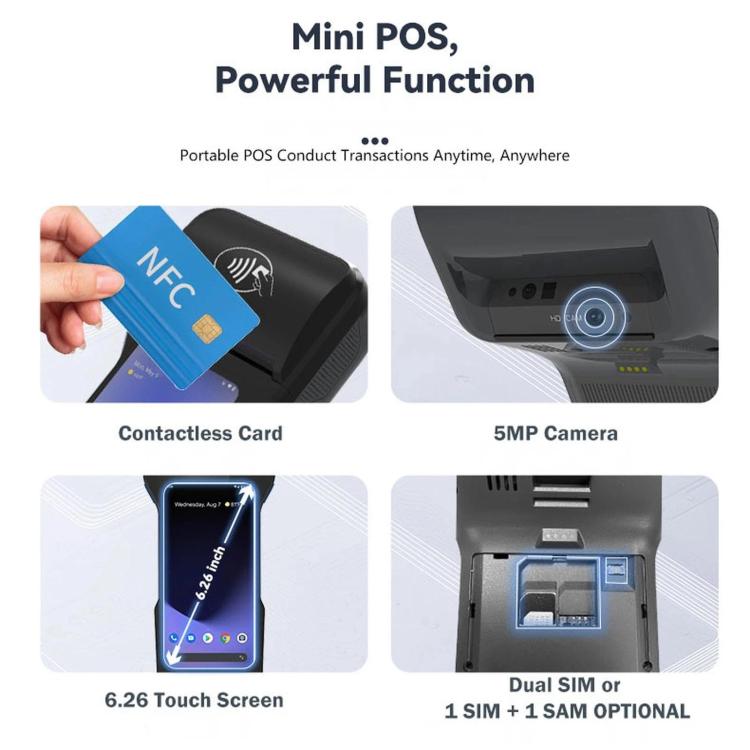 Terminale POS mobile portatile, intelligente terminale di pagamento Android per ristoranti e parcheggi., Z93