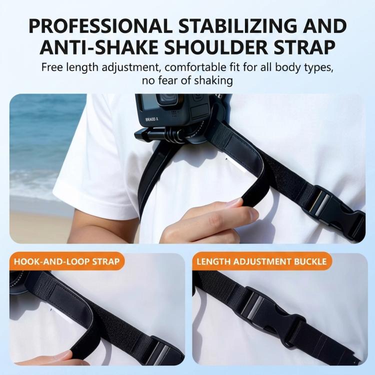 Supporto da collo per action camera con base girevole a 360 gradi a sgancio rapido, supporto per collana POV con cuscino d'aria e cinghia pettorale anti-vibrazione.