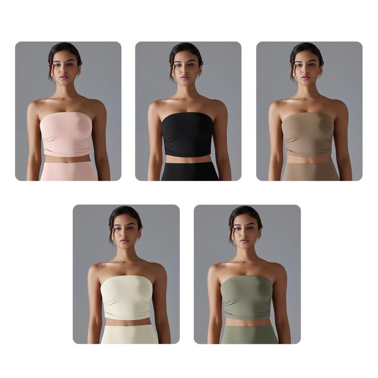 Top da yoga traspirante e aderente con design senza spalline e pieghe, ideale per il fitness., S, M, L, XL
