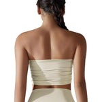 Top da yoga traspirante e aderente con design senza spalline e pieghe, ideale per il fitness., S, M, L, XL