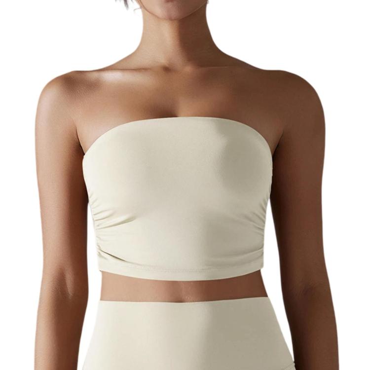Top da yoga traspirante e aderente con design senza spalline e pieghe, ideale per il fitness., S, M, L, XL