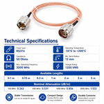 Cavo di prolunga RG316 da UHF maschio a N maschio, cavo coassiale RF, 0.1m, 0.15m, 0.3m, 1m, 2m, 3m, 5m