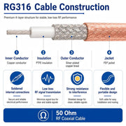 Cavo di prolunga RG316 da UHF maschio a N maschio, cavo coassiale RF, 0.1m, 0.15m, 0.3m, 1m, 2m, 3m, 5m