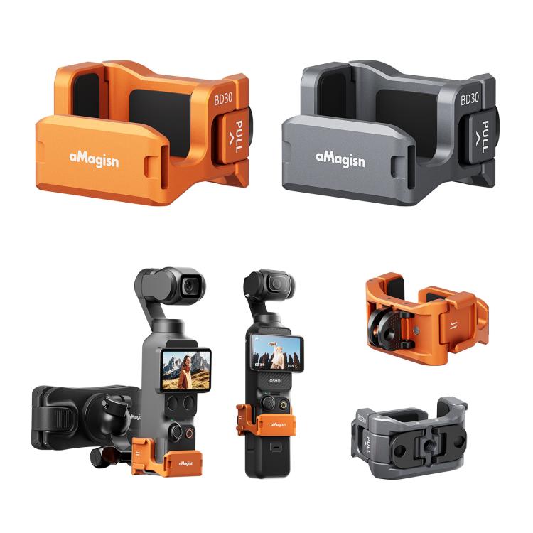Gabbia per fotocamera in metallo aMagisn per DJI Osmo Pocket 4 e Pocket 3, telaio di espansione multifunzionale con attacco a slitta, attacco a doppia spina e filettatura da 1/4 di pollice, adattatore a sgancio rapido magnetico compatibile.