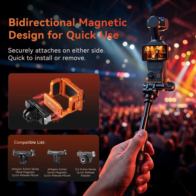 Gabbia per fotocamera in metallo aMagisn per DJI Osmo Pocket 4 e Pocket 3, telaio di espansione multifunzionale con attacco a slitta, attacco a doppia spina e filettatura da 1/4 di pollice, adattatore a sgancio rapido magnetico compatibile.