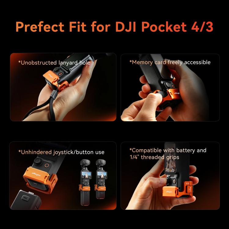Gabbia per fotocamera in metallo aMagisn per DJI Osmo Pocket 4 e Pocket 3, telaio di espansione multifunzionale con attacco a slitta, attacco a doppia spina e filettatura da 1/4 di pollice, adattatore a sgancio rapido magnetico compatibile.
