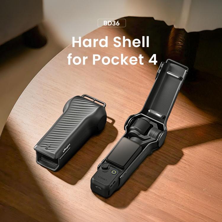 Custodia protettiva monoblocco aMagisn per DJI Osmo Pocket 4, cover rigida in ABS resistente agli urti con scomparto magnetico integrato per il filtro.