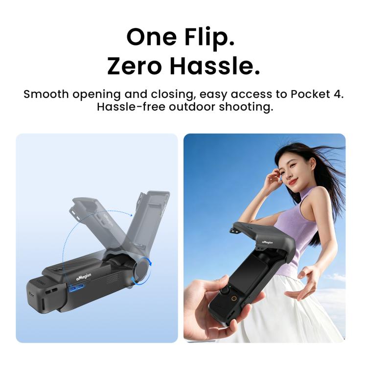 Custodia protettiva monoblocco aMagisn per DJI Osmo Pocket 4, cover rigida in ABS resistente agli urti con scomparto magnetico integrato per il filtro.