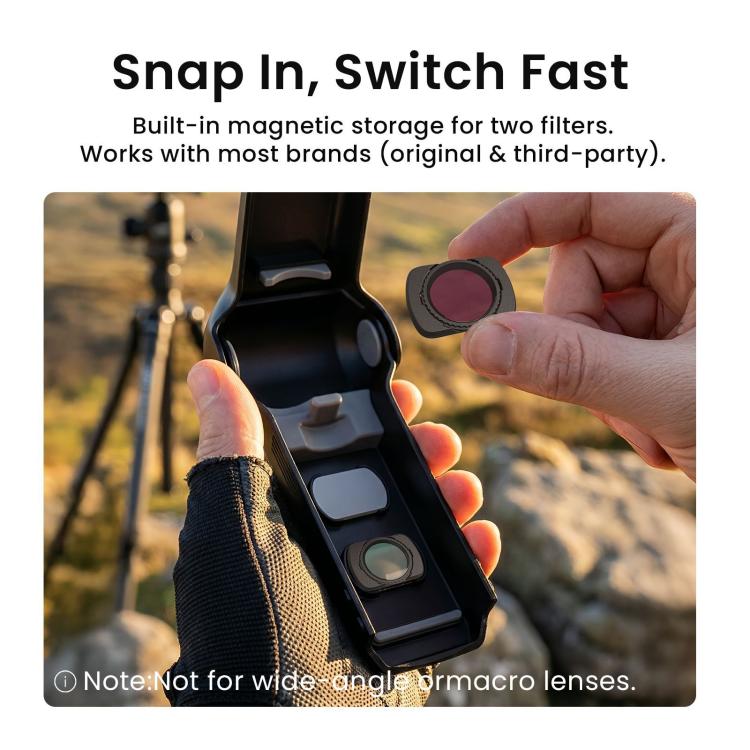 Custodia protettiva monoblocco aMagisn per DJI Osmo Pocket 4, cover rigida in ABS resistente agli urti con scomparto magnetico integrato per il filtro.