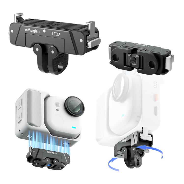 Supporto magnetico in metallo a sgancio rapido, girevole a 360 gradi, con filettatura da 1/4 di pollice e base a 2 punte, per Insta360 GO Ultra AMagisn., For Insta360 GO Ultra