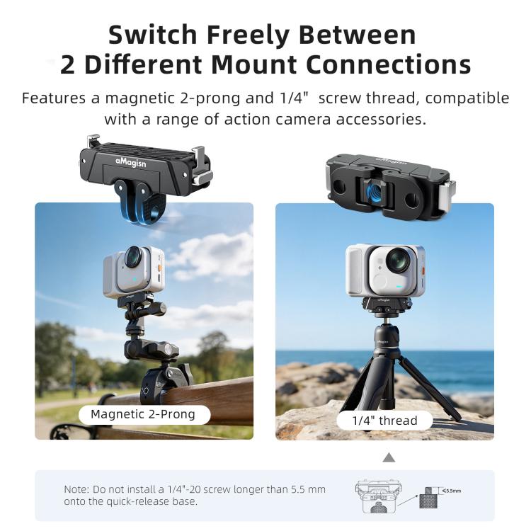 Supporto magnetico in metallo a sgancio rapido, girevole a 360 gradi, con filettatura da 1/4 di pollice e base a 2 punte, per Insta360 GO Ultra AMagisn., For Insta360 GO Ultra