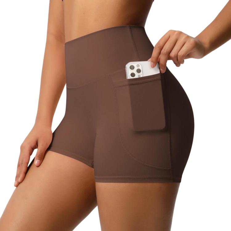 Pantaloncini da yoga a vita alta e aderenti, lunghezza tre quarti, con tasche., S, M