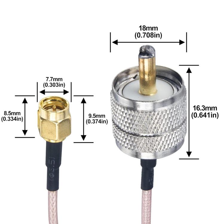 Cavo di connessione RF RG316 da SMA maschio a PL259 maschio per UHF., 0.1m, 0.15m, 0.3m, 1m, 2m, 3m, 5m