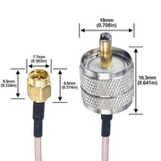 Cavo di connessione RF RG316 da SMA maschio a PL259 maschio per UHF., 0.1m, 0.15m, 0.3m, 1m, 2m, 3m, 5m