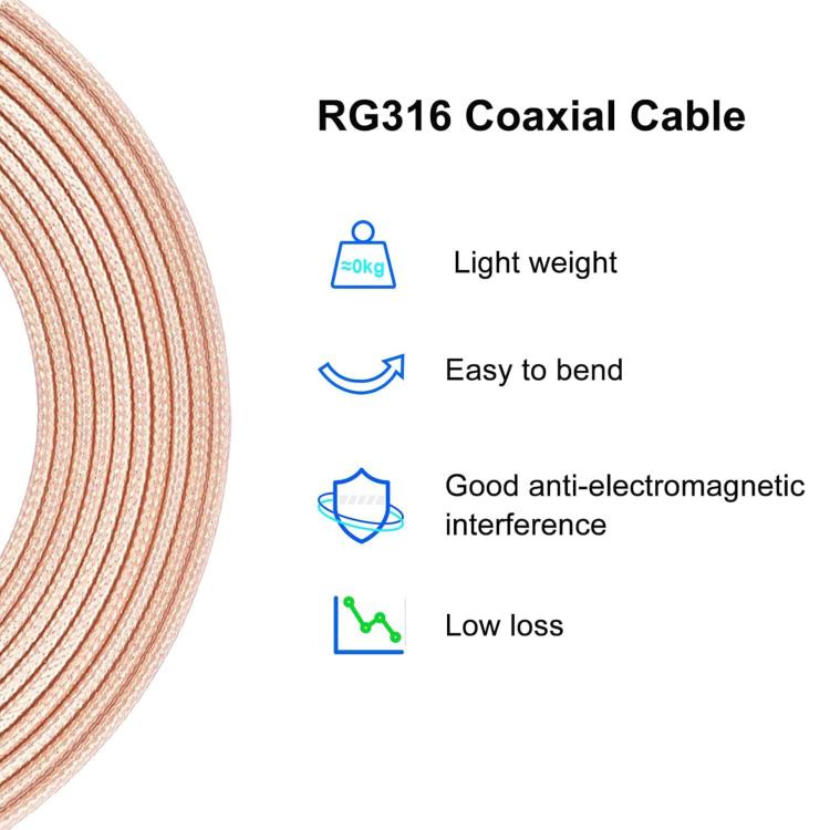 Cavo di connessione RF RG316 da SMA maschio a PL259 maschio per UHF., 0.1m, 0.15m, 0.3m, 1m, 2m, 3m, 5m