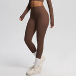 Pantaloni da fitness/yoga a vita alta, elasticizzati, traspiranti, spazzolati su entrambi i lati e con tasche., S, M