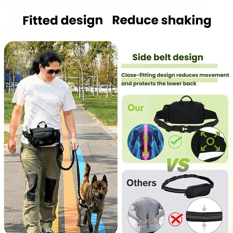 Borsa per passeggiate con il cane con guinzaglio, marsupio multifunzionale per sport all'aria aperta e borraccia.