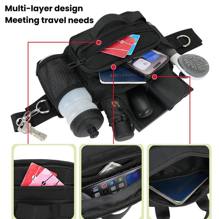Borsa per passeggiate con il cane con guinzaglio, marsupio multifunzionale per sport all'aria aperta e borraccia.