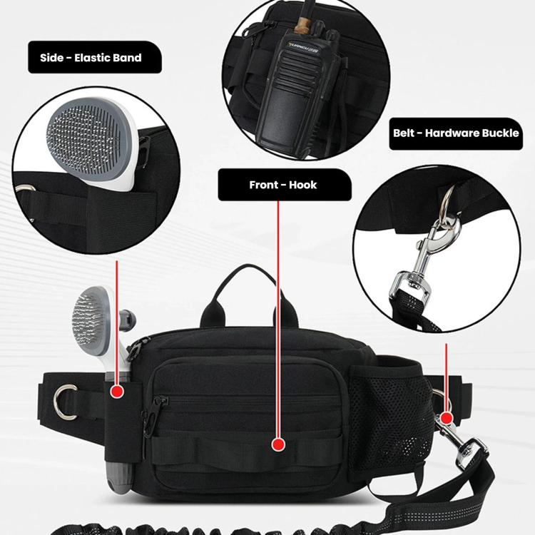 Borsa per passeggiate con il cane con guinzaglio, marsupio multifunzionale per sport all'aria aperta e borraccia.