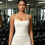 Reggiseno sportivo lungo da yoga senza schienale, aderente e valorizzante, M