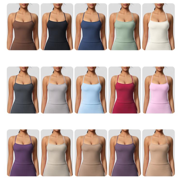 Reggiseno sportivo lungo da yoga senza schienale, aderente e valorizzante, L