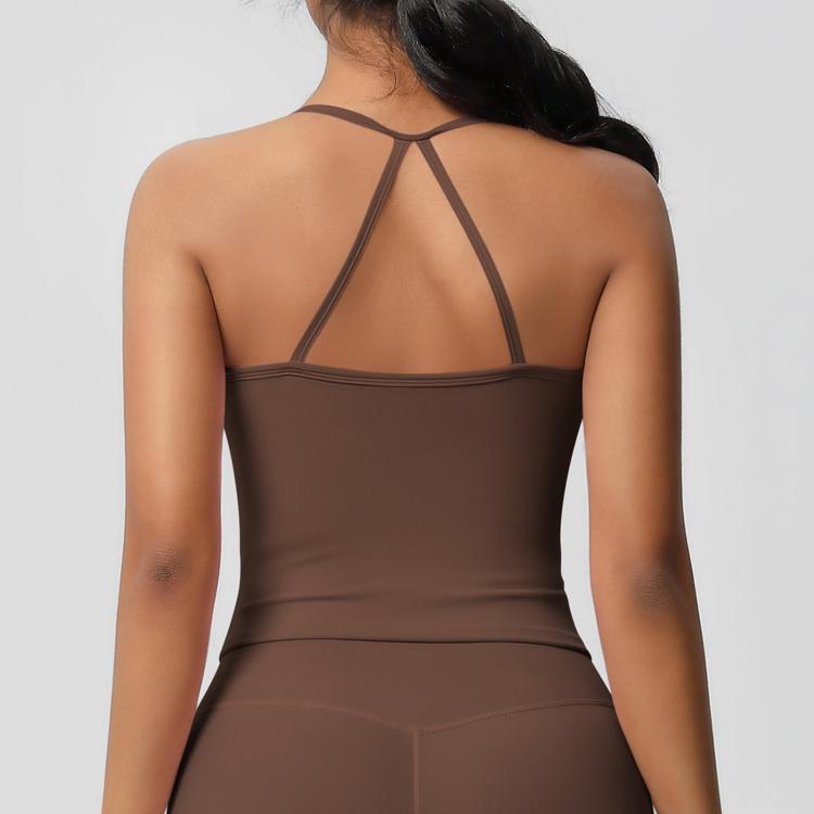 Reggiseno sportivo lungo da yoga senza schienale, aderente e valorizzante, L